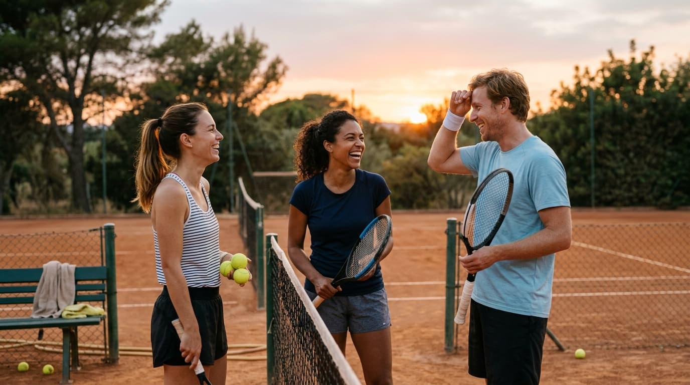 Adults playing tennis together